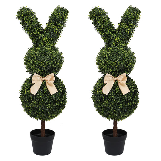 THE BLOOM TIMES poetree 3ft Artificial Bunny Topiary Trees in Planter, UV Resistant Faux Boxwood Rabbit Shaped Plants, Indoor Outdoor Easter Spring Decor Set of 2