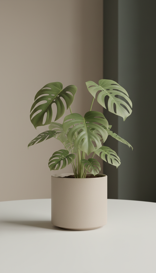 THE BLOOM TIMES Monstera Plant in Stone Beige Planter