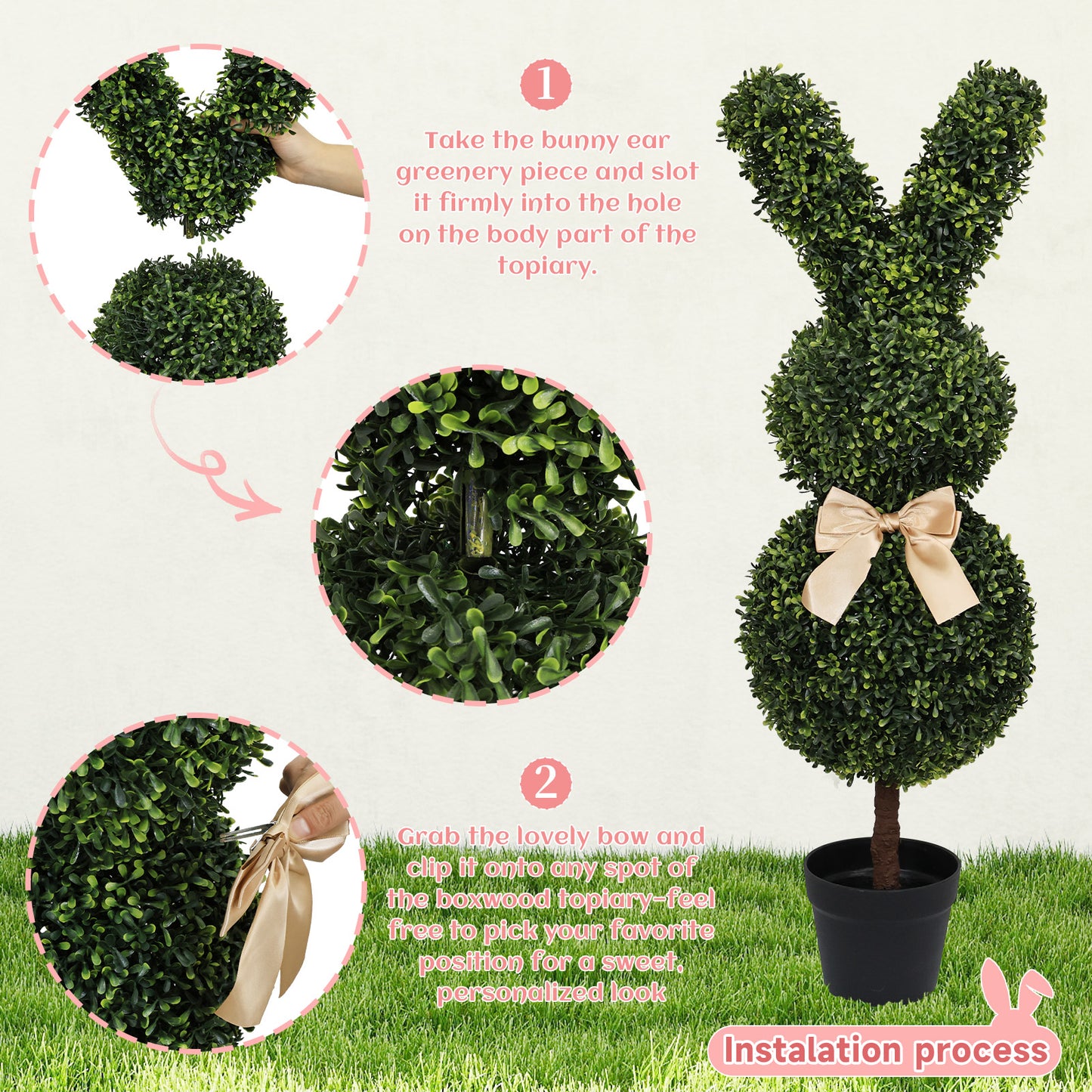 poetree 36'' Artificial Bunny Topiary Tree in Pot,Faux Rabbit Boxwood for Indoor/Outdoor Spring & Easter Decor, Set of 2