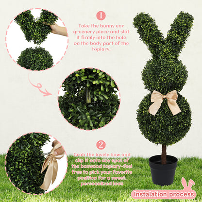 THE BLOOM TIMES poetree 3ft Artificial Bunny Topiary Trees in Planter, UV Resistant Faux Boxwood Rabbit Shaped Plants, Indoor Outdoor Easter Spring Decor Set of 2