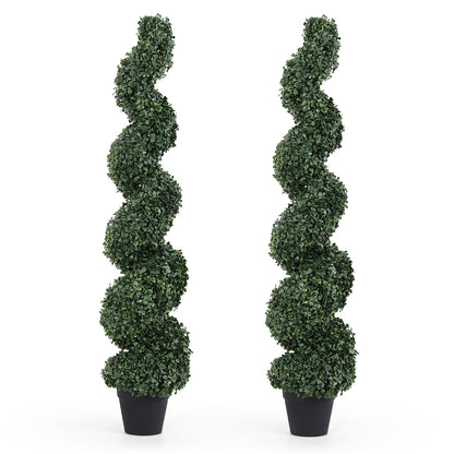 THE BLOOM TIMES 3/4/5 Ft Artificial Boxwood Spiral Topiary Trees, Artificial Plants Outdoor Spiral Faux Topiary Trees (2 Pcs)