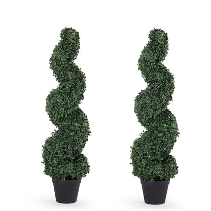 THE BLOOM TIMES 3/4/5 Ft Artificial Boxwood Spiral Topiary Trees, Artificial Plants Outdoor Spiral Faux Topiary Trees (2 Pcs)