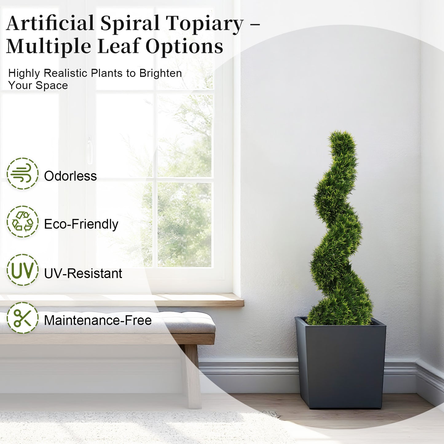 poetree 3 ft. Artificial Boxwood Outdoor Topiary Spiral Tree Potted Plants.