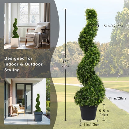 THE BLOOM TIMES 3 ft. Artificial Boxwood Outdoor Topiary Spiral Tree Potted Plants.