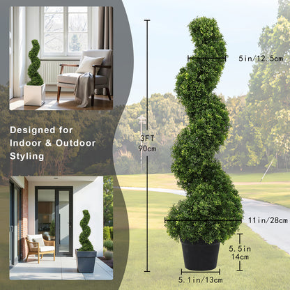 THE BLOOM TIMES 3 ft. Artificial Boxwood Outdoor Topiary Spiral Tree Potted Plants.