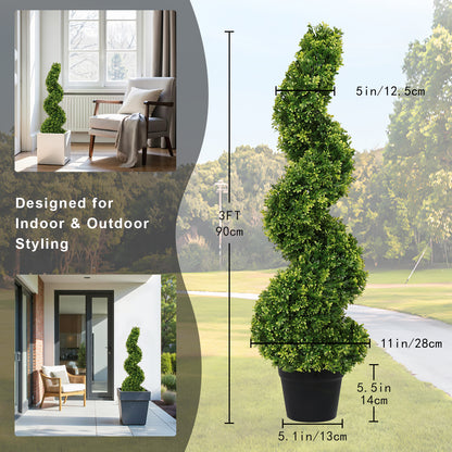 THE BLOOM TIMES 3 ft. Artificial Boxwood Outdoor Topiary Spiral Tree Potted Plants.