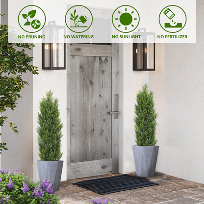 THE BLOOM TIMES 3/4/5/6ft Faux Cedar Tree Topiary in Pot，Set of 2，Fake Tree for Home Outdoor/Indoor Decor