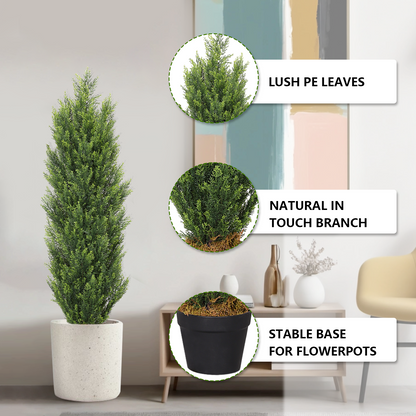 THE BLOOM TIMES 3/4/5/6ft Faux Cedar Tree Topiary in Pot，Set of 2，Fake Tree for Home Outdoor/Indoor Decor
