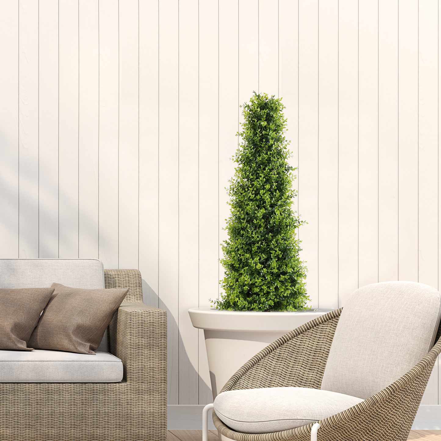 poetree Artificial Boxwood Cone Topiary Tree in Pot 2-Pack Fake Tree Indoor & Outdoor Faux Plants Decor