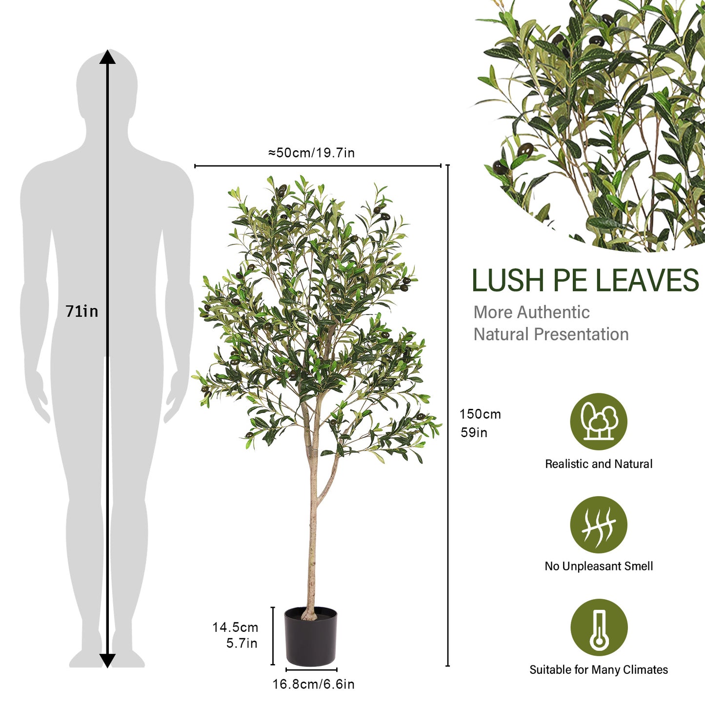 poetree Artificial Olive Tree in Pot – Realistic Faux Plants Olive Tree Indoor Decor