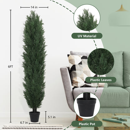 THE BLOOM TIMES 3/4/5/6ft Faux Cedar Plant in Pot,Artificial Topiary Cone Tree UV Resistant in Pot