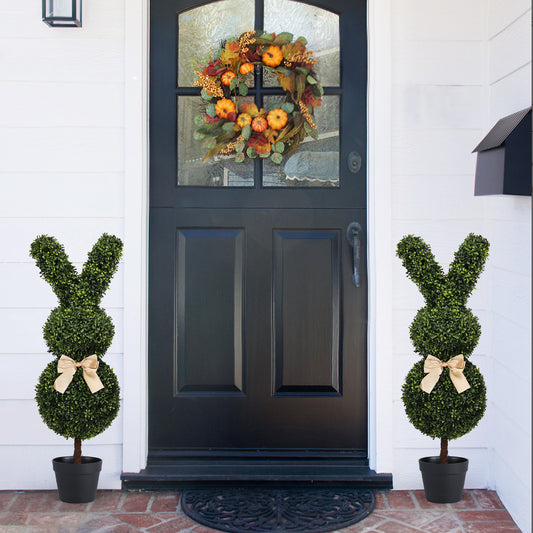 poetree 3ft Artificial Bunny Topiary Trees in Planter, UV Resistant Faux Boxwood Rabbit Shaped Plants, Indoor Outdoor Easter Spring Decor Set of 2