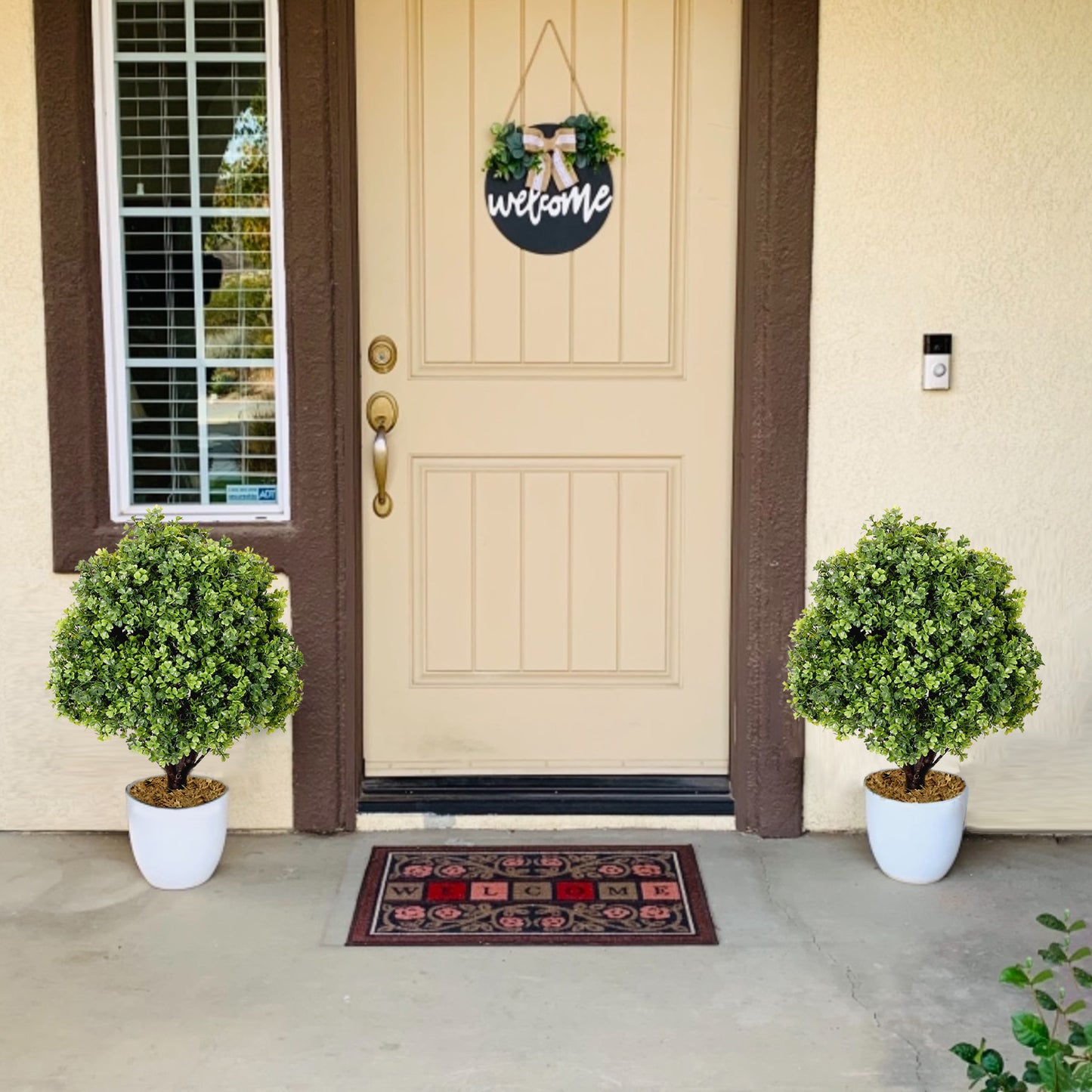 poetree 2ft Artificial Boxwood Topiary Ball,Faux Tree in Pot,2 Pack,for Indoor/Outdoor