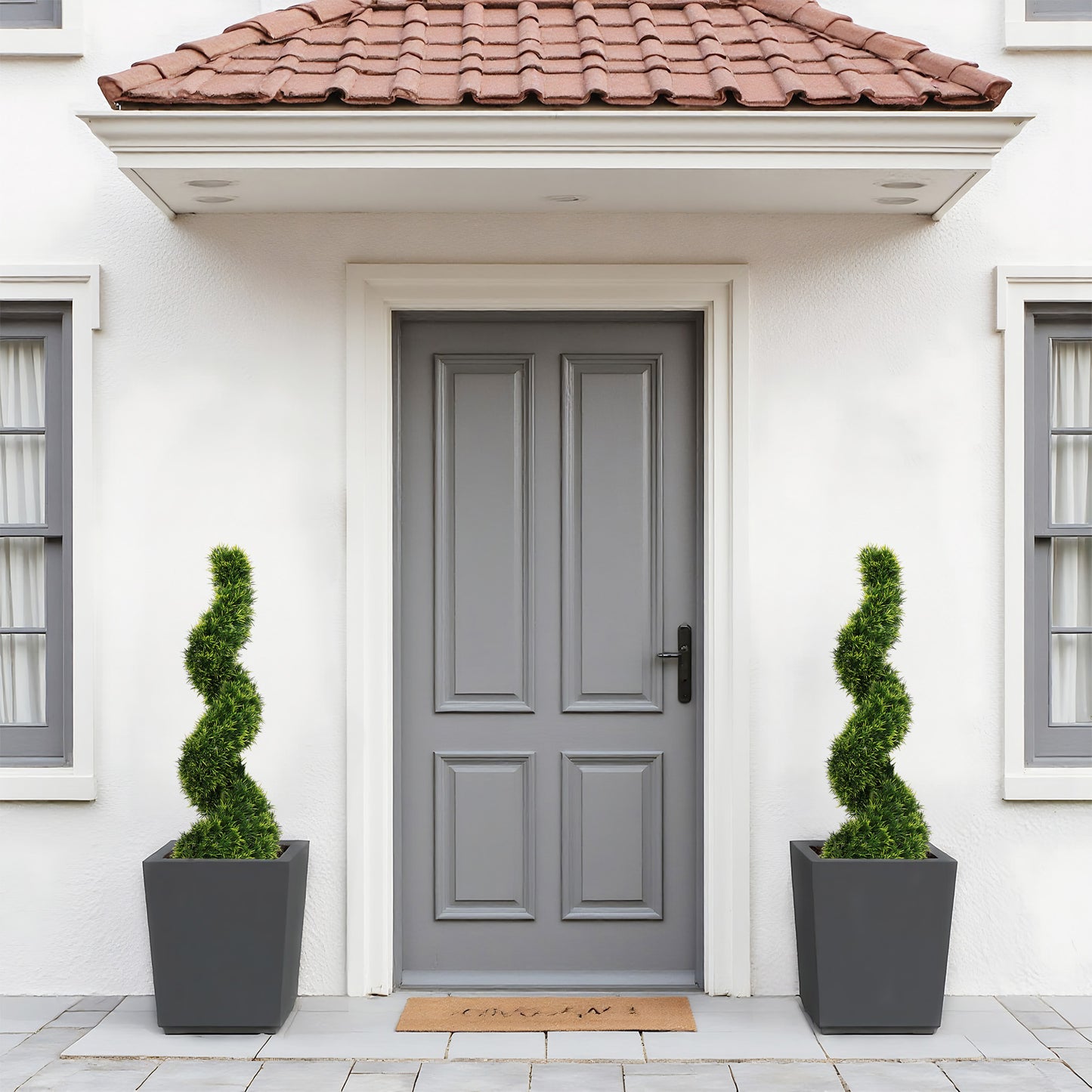 poetree 3 ft. Artificial Boxwood Outdoor Topiary Spiral Tree Potted Plants.