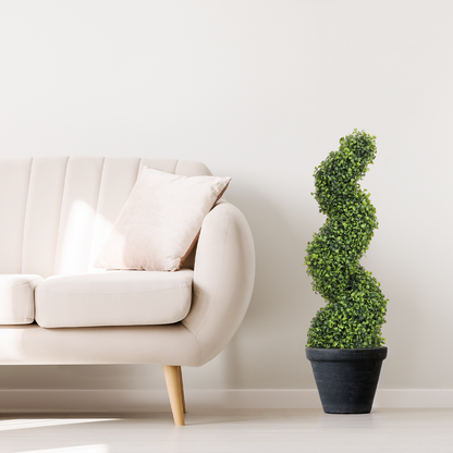 THE BLOOM TIMES poetree 3–5 Ft Artificial Boxwood Spiral Topiary Trees, Set of 2 Outdoor Faux Plants for Front Porch, Patio & Entryway Decor