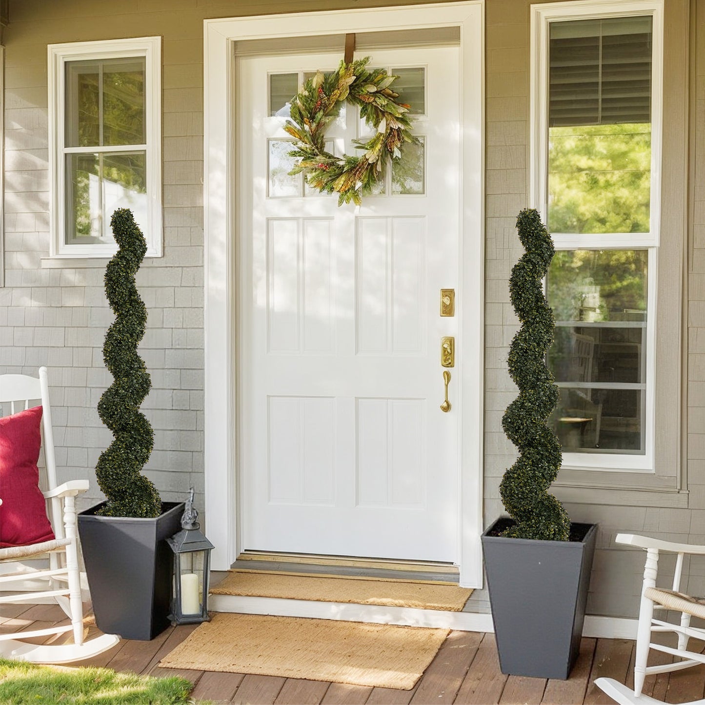 poetree 3/4/5 Ft Artificial Boxwood Spiral Topiary Trees, Artificial Plants Outdoor Spiral Faux Topiary Trees (2 Pcs)