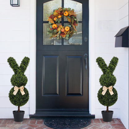 THE BLOOM TIMES 36'' Artificial Bunny Topiary Tree in Pot,Faux Rabbit Boxwood for Indoor/Outdoor Spring & Easter Decor, Set of 2