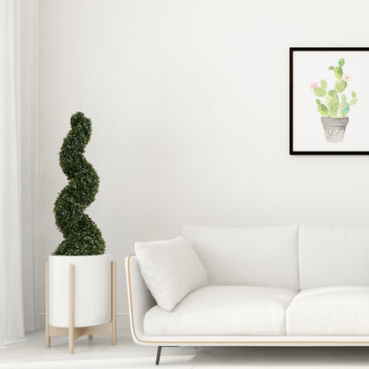 THE BLOOM TIMES 3/4/5 Ft Artificial Boxwood Spiral Topiary Trees, Artificial Plants Outdoor Spiral Faux Topiary Trees (2 Pcs)