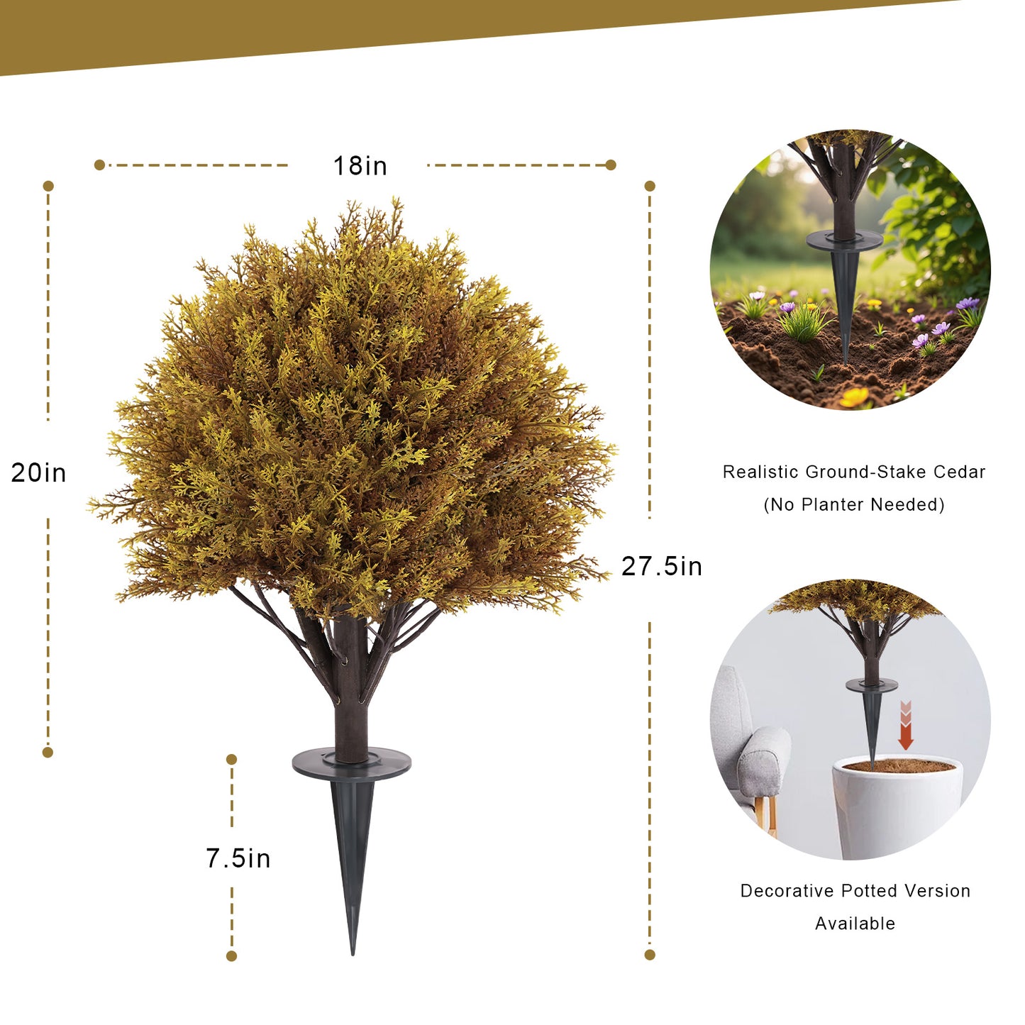 27.5" Artificial Cypress Ball with Ground Spike for  Outdoor Plant ,Seasonal Décor