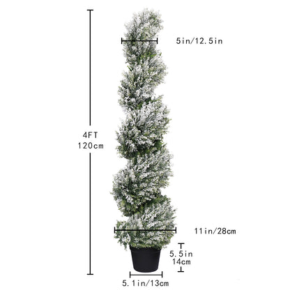 THE BLOOM TIMES poetree 3ft / 4ft Artificial Snow-Flocked Spiral Topiary Tree with Planter,Christmas Trees for Indoor and Outdoor, Boxwood or Cedar,Set of 2