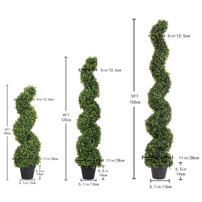 THE BLOOM TIMES poetree 3–5 Ft Artificial Boxwood Spiral Topiary Trees, Set of 2 Outdoor Faux Plants for Front Porch, Patio & Entryway Decor