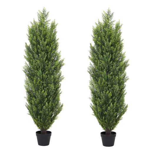 THE BLOOM TIMES 3/4/5/6ft Faux Cedar Tree Topiary in Pot，Set of 2，Fake Tree for Home Outdoor/Indoor Decor