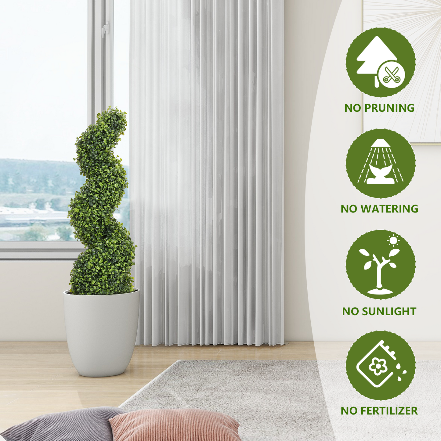 poetree 3–5 Ft Artificial Boxwood Spiral Topiary Trees, Set of 2 Outdoor Faux Plants for Front Porch, Patio & Entryway Decor