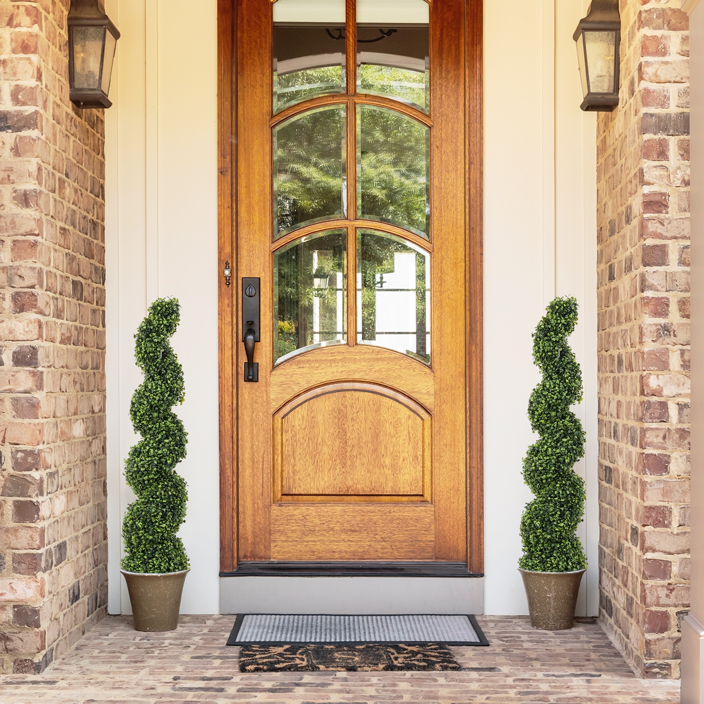 poetree 3–5 Ft Artificial Boxwood Spiral Topiary Trees, Set of 2 Outdoor Faux Plants for Front Porch, Patio & Entryway Decor