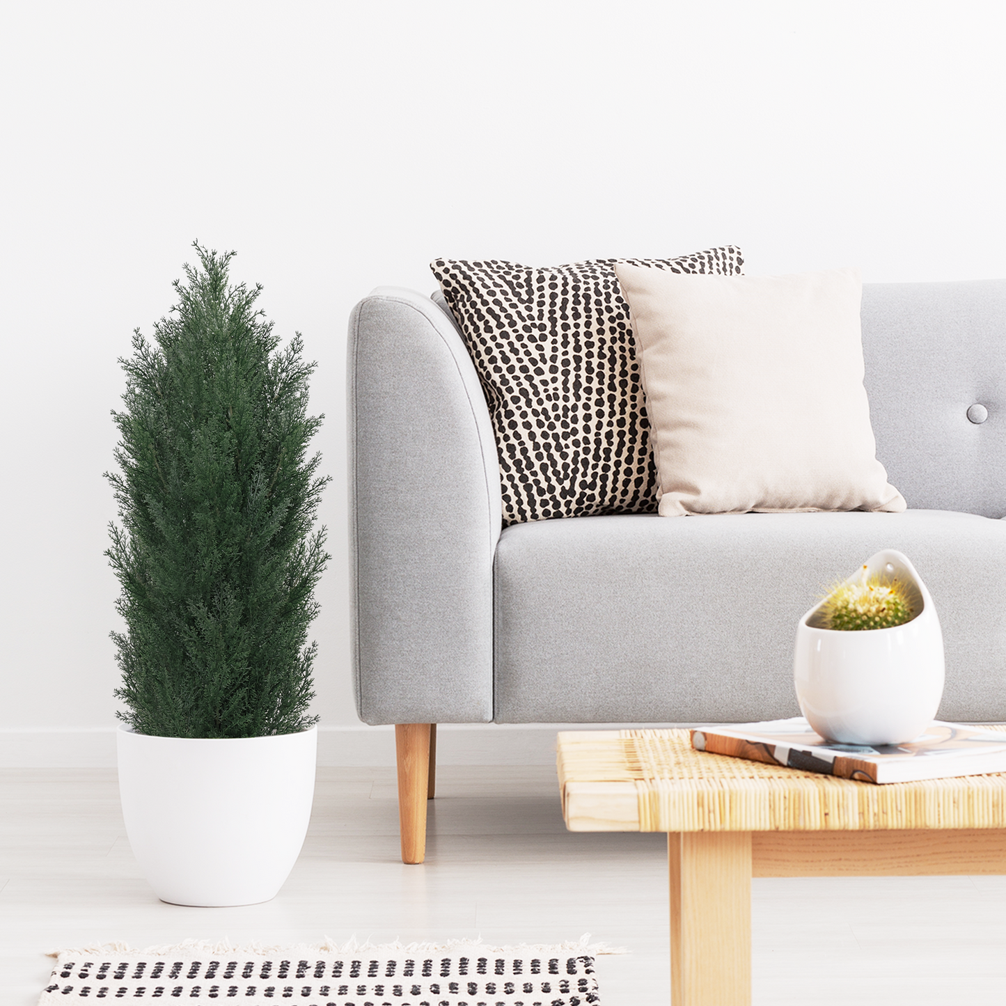 poetree 3/4/5/6ft Faux Cedar Plant in Pot,Artificial Topiary Cone Tree UV Resistant in Pot