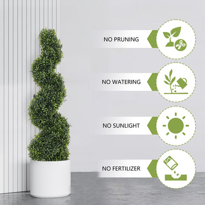 THE BLOOM TIMES 3/4/5ft Artificial Boxwood Spiral Topiary Trees – UV-Resistant Evergreen Faux Plants for Indoor & Outdoor Decor