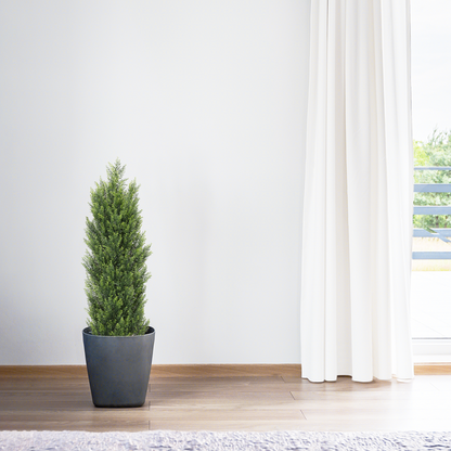 THE BLOOM TIMES 3/4/5/6ft Faux Cedar Tree Topiary in Pot，Set of 2，Fake Tree for Home Outdoor/Indoor Decor