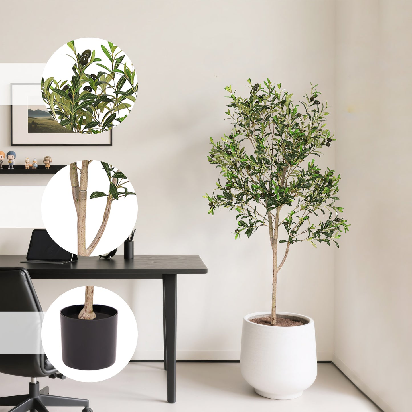 poetree Artificial Olive Tree in Pot – Realistic Faux Plants Olive Tree Indoor Decor
