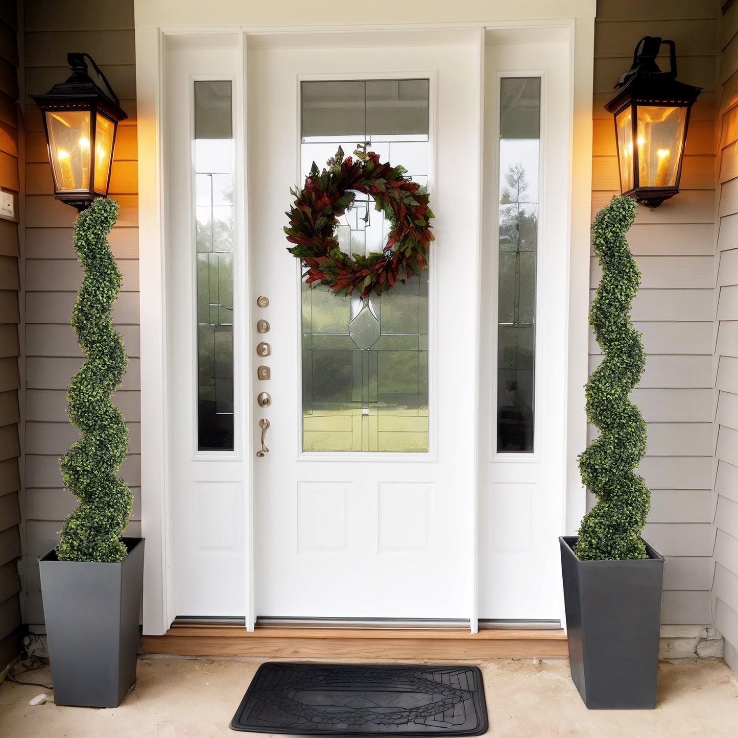 poetree 3–5 Ft Artificial Boxwood Spiral Topiary Trees, Set of 2 Outdoor Faux Plants for Front Porch, Patio & Entryway Decor