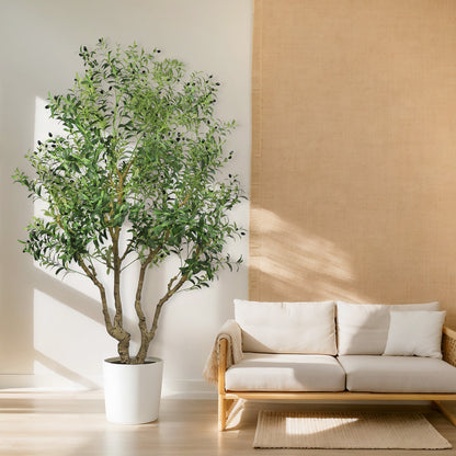 THE BLOOM TIMES 8ft Artificial Olive Tree in Pot – Large Faux Potted Olive Plant , Tall Indoor Floor Tree for Home Décor