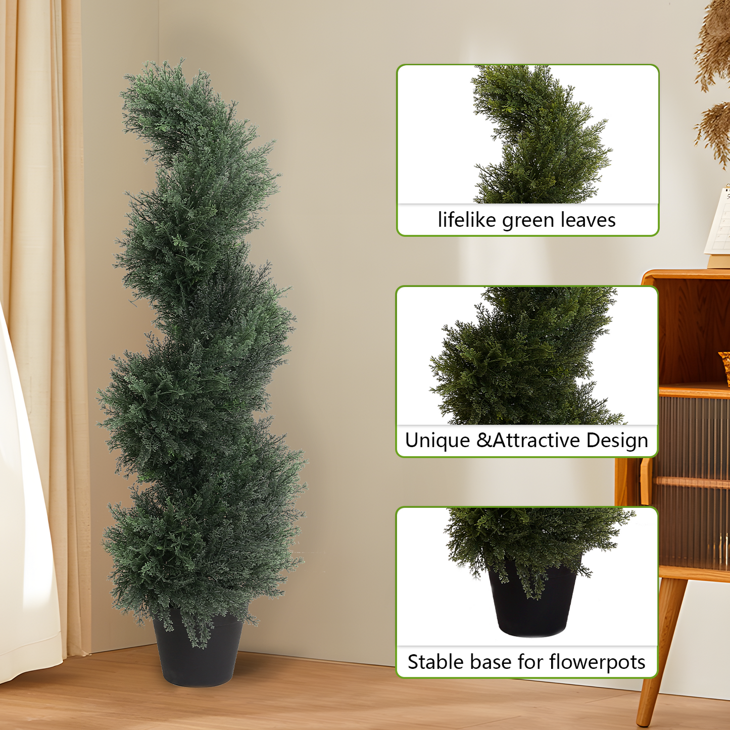 3ft/4ft Artificial Spiral Topiary Trees Set of 2,Faux Cedar Trees for Outdoor Planters