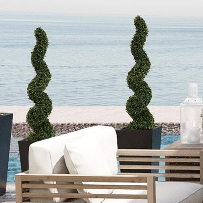 THE BLOOM TIMES 3/4/5 Ft Artificial Boxwood Spiral Topiary Trees, Artificial Plants Outdoor Spiral Faux Topiary Trees (2 Pcs)