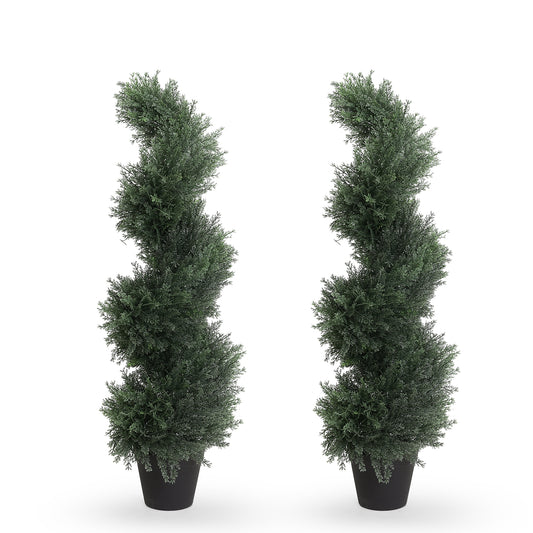 3ft/4ft Artificial Spiral Topiary Trees Set of 2,Faux Cedar Trees for Outdoor Planters