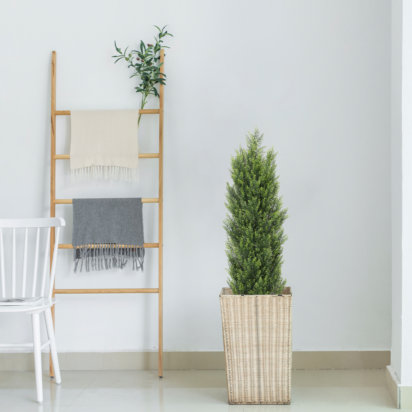 poetree 3/4/5/6ft Faux Cedar Tree Topiary in Pot，Set of 2，Fake Tree for Home Outdoor/Indoor Decor