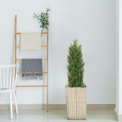 THE BLOOM TIMES 3/4/5/6ft Faux Cedar Tree Topiary in Pot，Set of 2，Fake Tree for Home Outdoor/Indoor Decor
