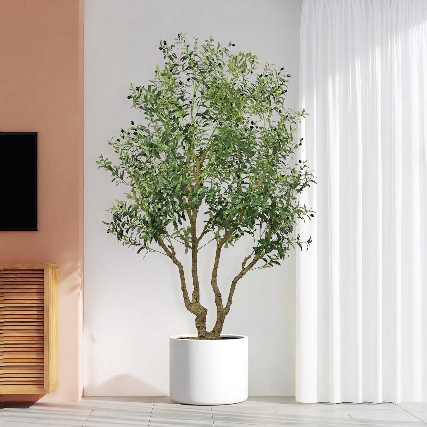 poetree 8ft Artificial Olive Tree in Pot – Large Faux Potted Olive Plant , Tall Indoor Floor Tree for Home Décor