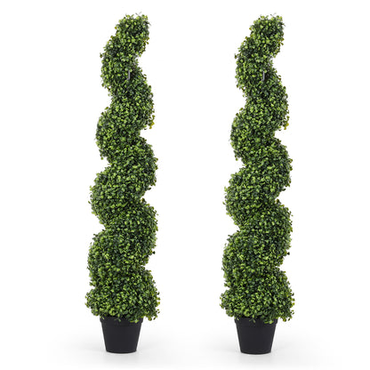 THE BLOOM TIMES poetree 3–5 Ft Artificial Boxwood Spiral Topiary Trees, Set of 2 Outdoor Faux Plants for Front Porch, Patio & Entryway Decor