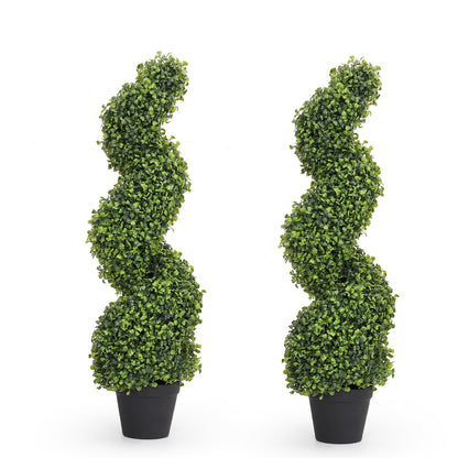 THE BLOOM TIMES poetree 3–5 Ft Artificial Boxwood Spiral Topiary Trees, Set of 2 Outdoor Faux Plants for Front Porch, Patio & Entryway Decor