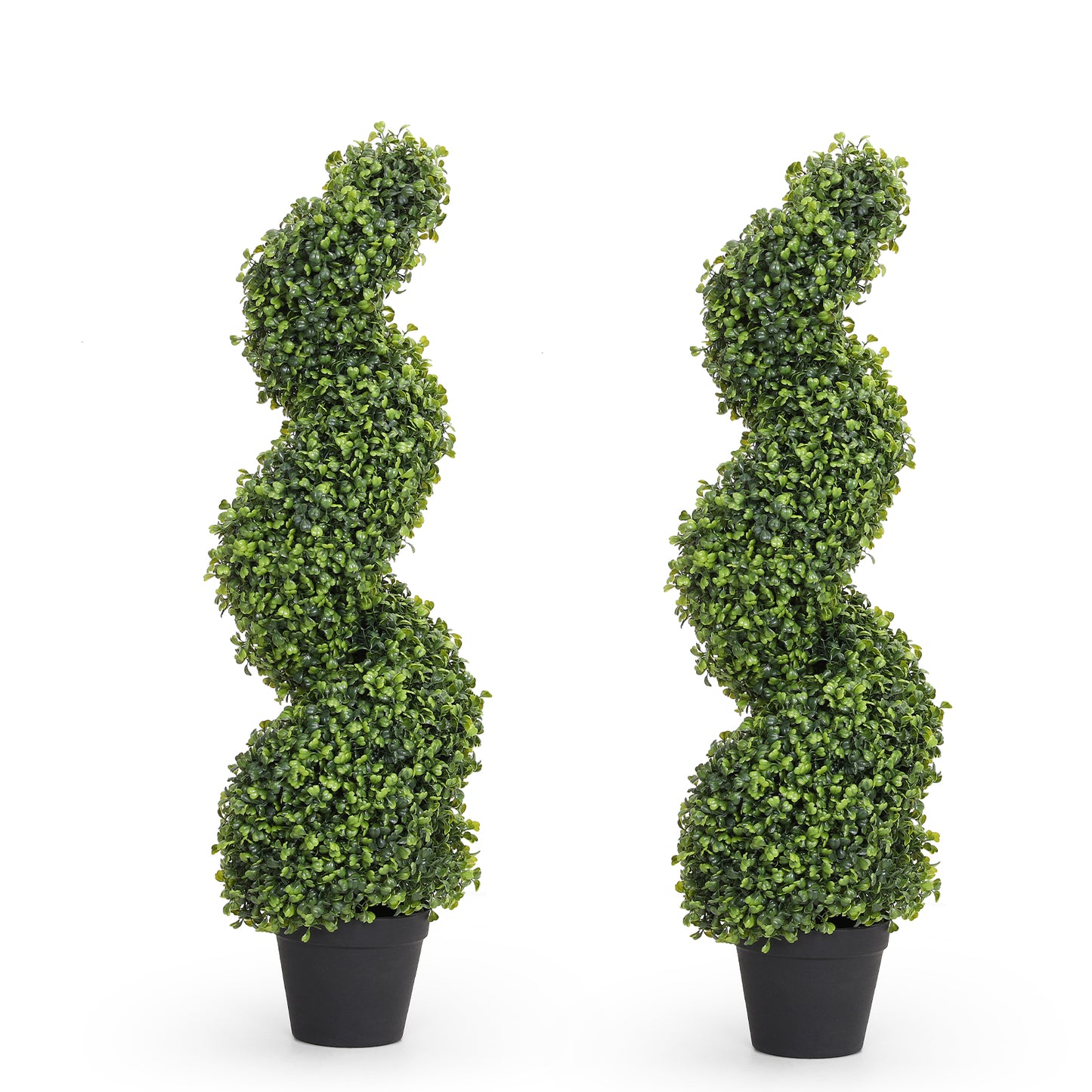 poetree 3–5 Ft Artificial Boxwood Spiral Topiary Trees, Set of 2 Outdoor Faux Plants for Front Porch, Patio & Entryway Decor
