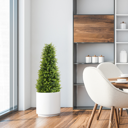 THE BLOOM TIMES Artificial Boxwood Cone Topiary Tree in Pot 2-Pack Fake Tree Indoor & Outdoor Faux Plants Decor
