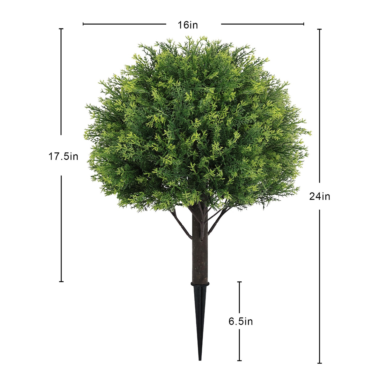 poetree 24" Artificial Boxwood/Cedar Topiary Ball Trees with Ground Stakes – Faux Shrubs for Outdoor and Indoor Home Décor, Set of 2