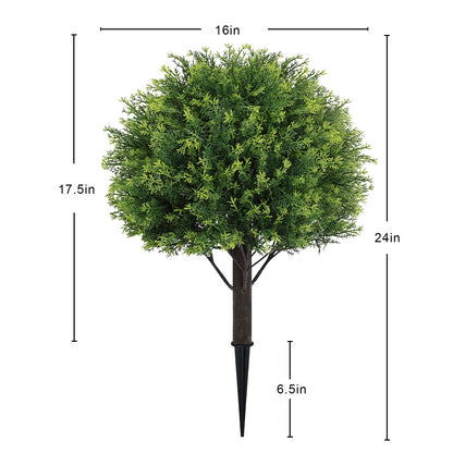 THE BLOOM TIMES 24" Artificial Boxwood/Cedar Topiary Ball Trees with Ground Stakes – Faux Shrubs for Outdoor and Indoor Home Décor, Set of 2
