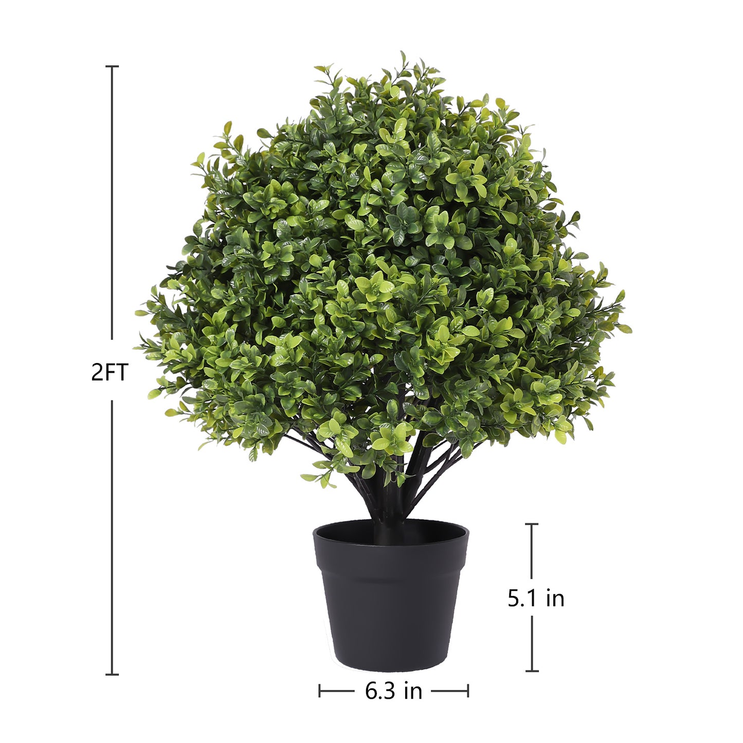 poetree 24 in Artificial Boxwood Topiary Ball Tree in Pot 2 Pack-Faux Shrubs for Indoor/Outdoor Decor