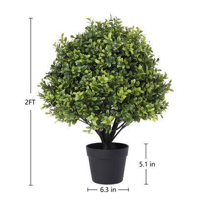 THE BLOOM TIMES 24 in Artificial Boxwood Topiary Ball Tree in Pot 2 Pack-Faux Shrubs for Indoor/Outdoor Decor