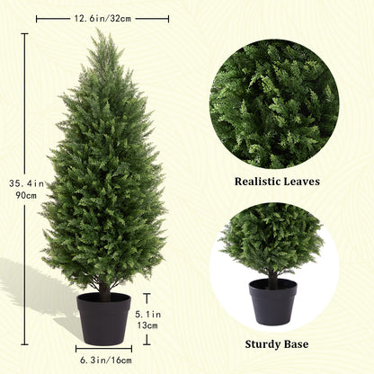 THE BLOOM TIMES 3/4 ft Artificial Topiary Tree Faux Cedar Pines Potted Tree,Decor for Indoor/Outdoor.