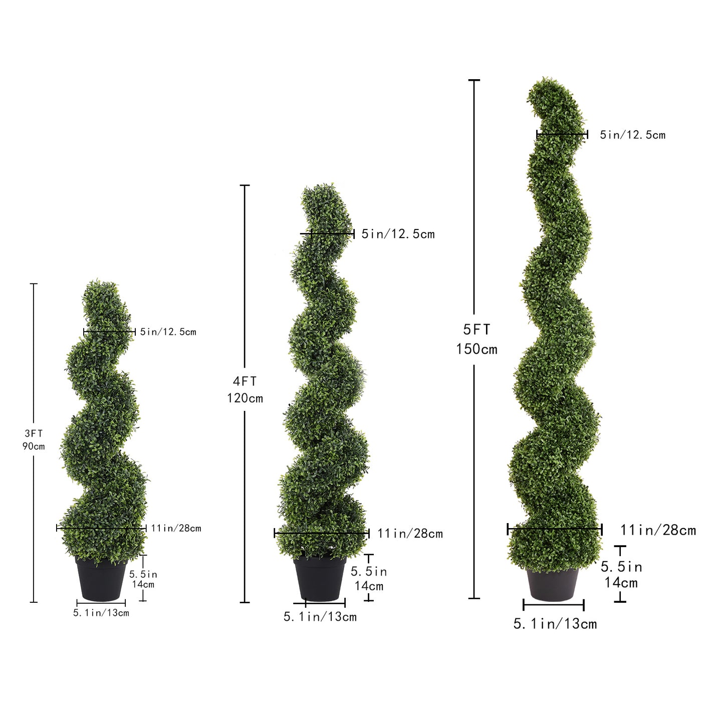 poetree 3/4/5ft Artificial Boxwood Spiral Topiary Trees – UV-Resistant Evergreen Faux Plants for Indoor & Outdoor Decor